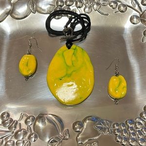 Green & Yellow Rare Unique Boho One of a Kind Handmade Necklace & Earrings Set